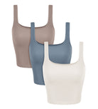 3-Pack Waist Length Seamless Square Neck Ribbed Knit Tank Ivory+Dusty Blue+Sphinx - ododos