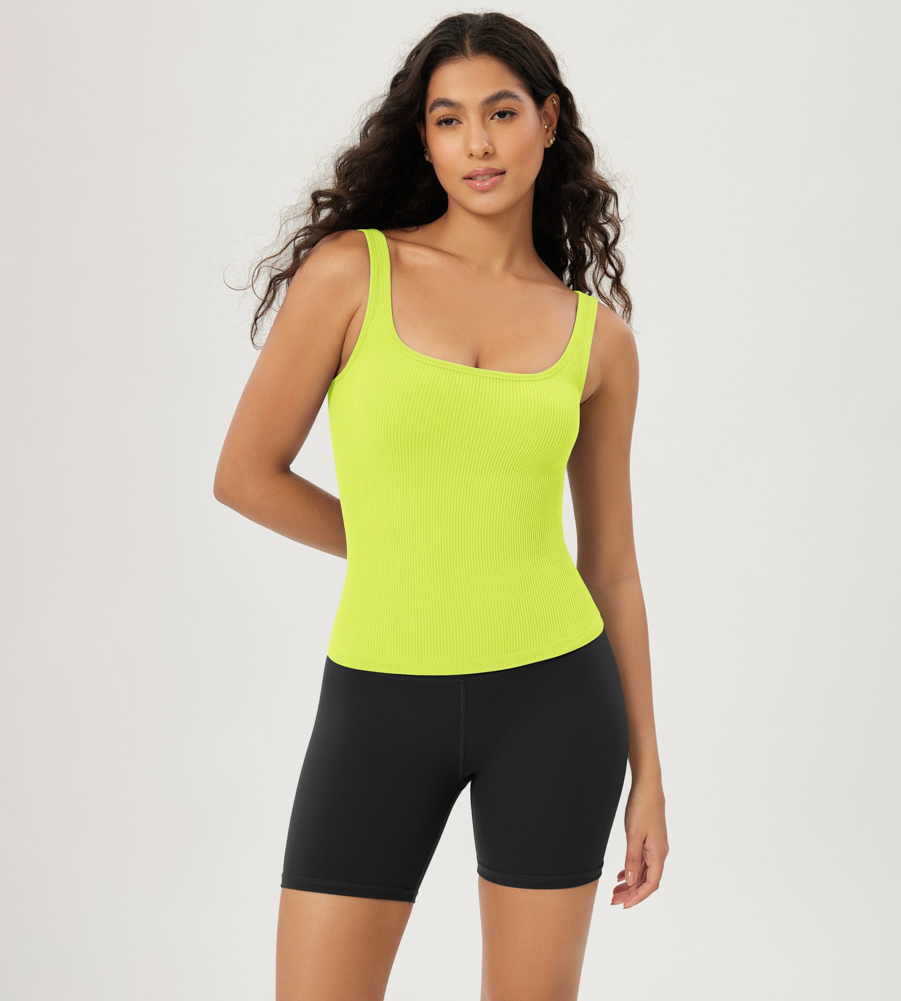 3-Pack Waist Length Seamless Square Neck Ribbed Knit Tank - ododos