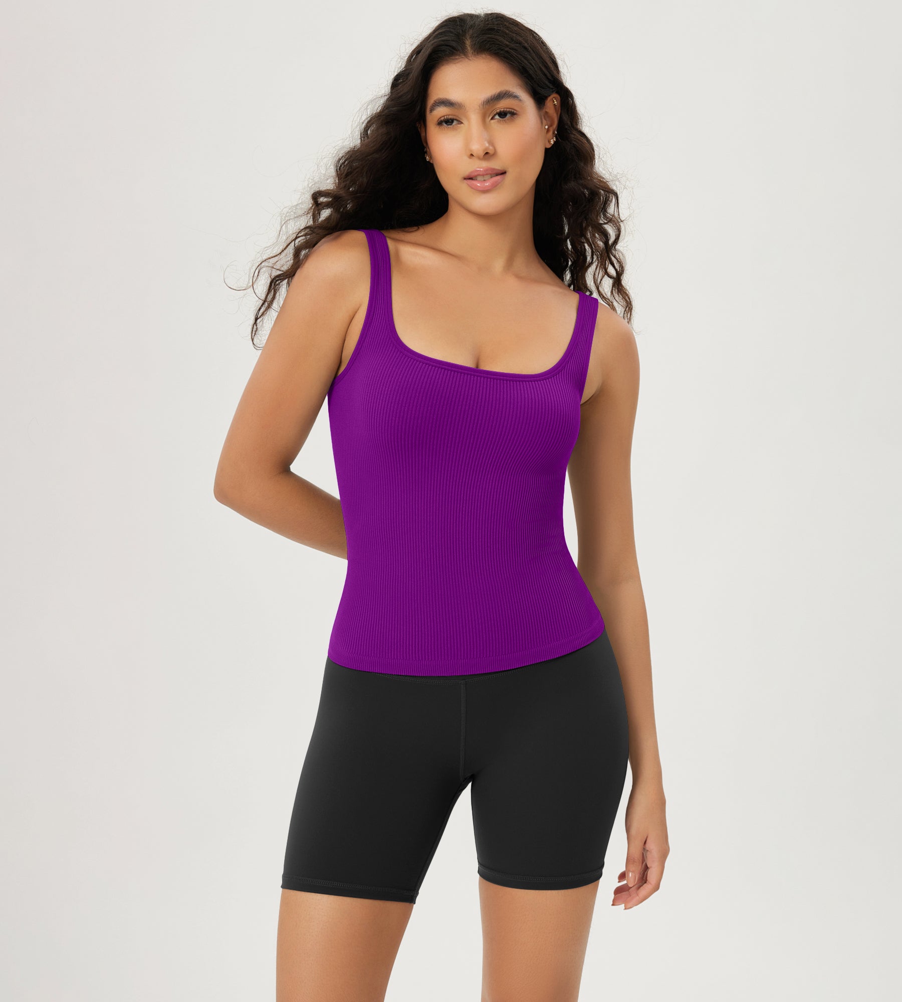 3-Pack Waist Length Seamless Square Neck Ribbed Knit Tank - ododos