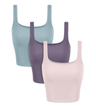 3-Pack Waist Length Seamless Square Neck Ribbed Knit Tank Violet+iceberg+pink Lace - ododos