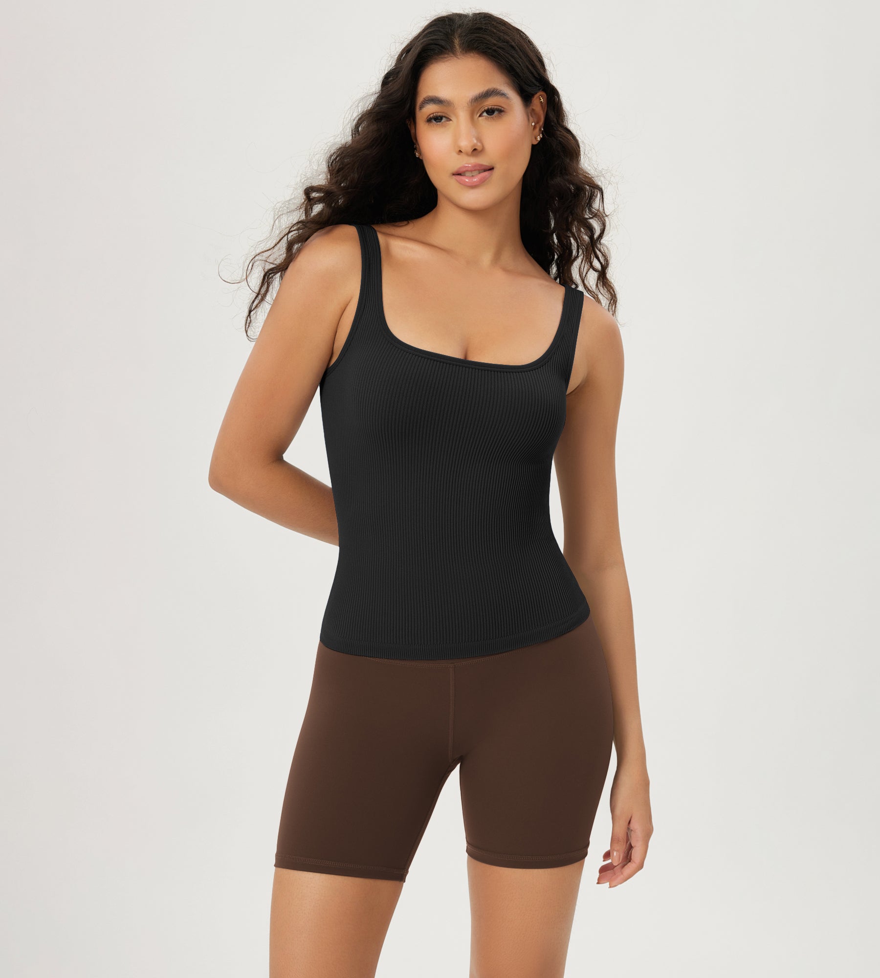 3-Pack Waist Length Seamless Square Neck Ribbed Knit Tank - ododos