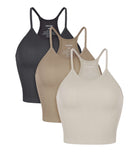 3-Pack Crop Length Herringbone Knit Seamless Soft Camisole Tank Tops Mushroom+Taupe+Charcoal - ododos