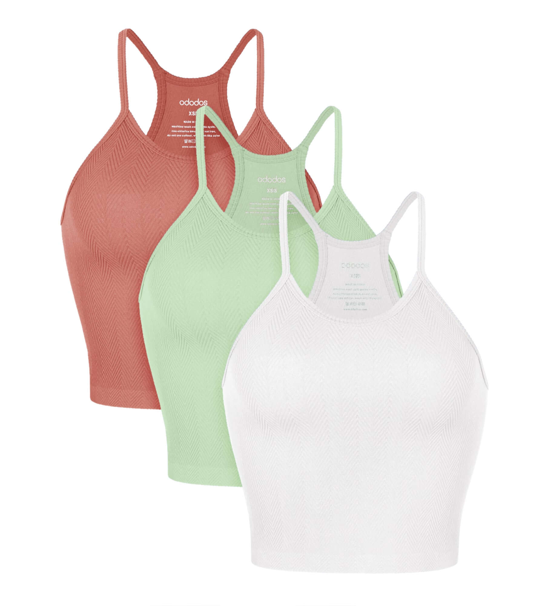 3-Pack Crop Length Herringbone Knit Seamless Soft Camisole Tank Tops Coral+mint+white - ododos