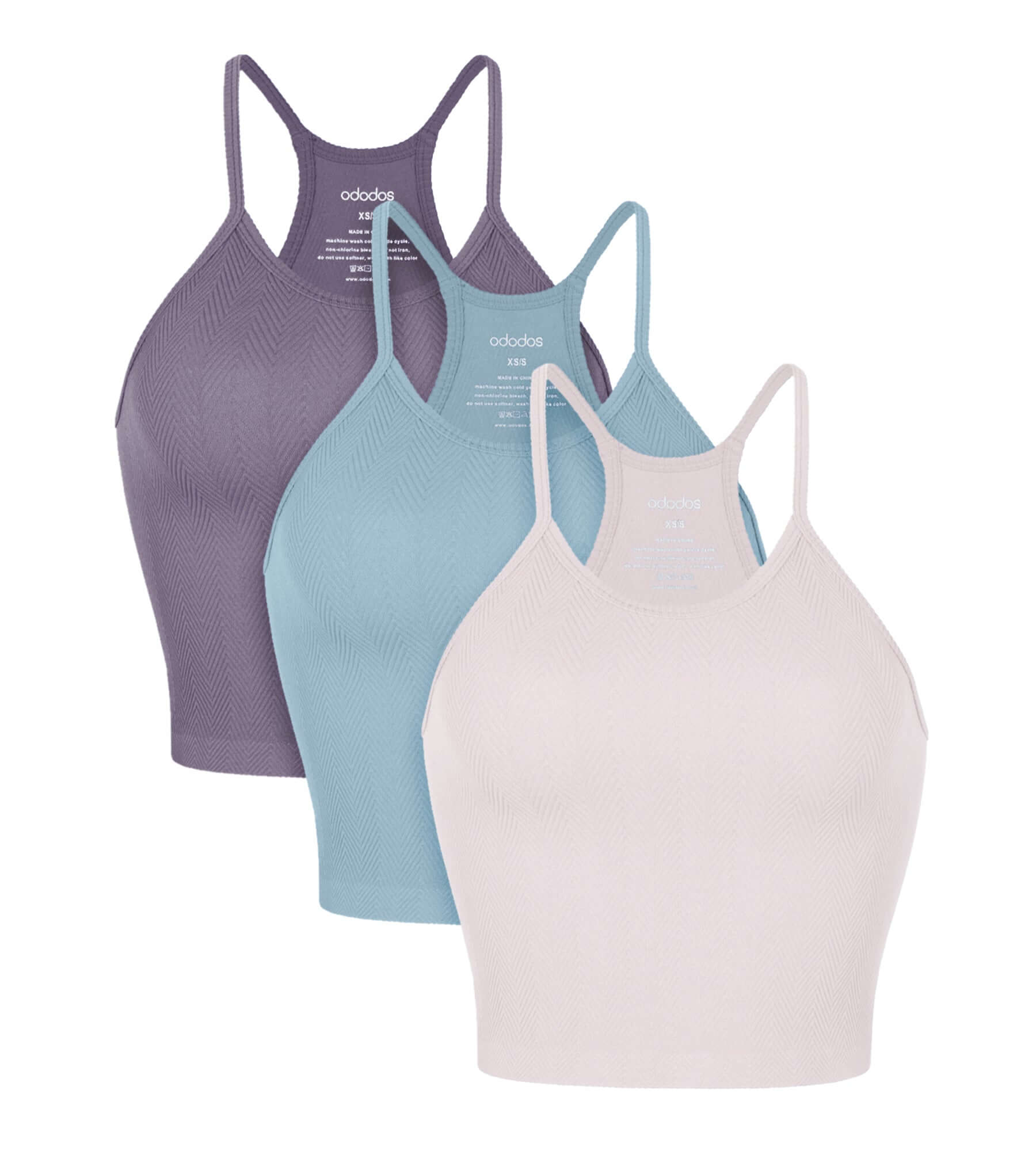 3-Pack Crop Length Herringbone Knit Seamless Soft Camisole Tank Tops Violet+iceberg+pink Lace - ododos