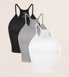 3-Pack Long Crop Length Herringbone Knit Seamless Soft Camisole Tank Tops White+Gray+Black - ododos