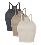 3-Pack Long Crop Length Herringbone Knit Seamless Soft Camisole Tank Tops Mushroom+Taupe+Charcoal - ododos