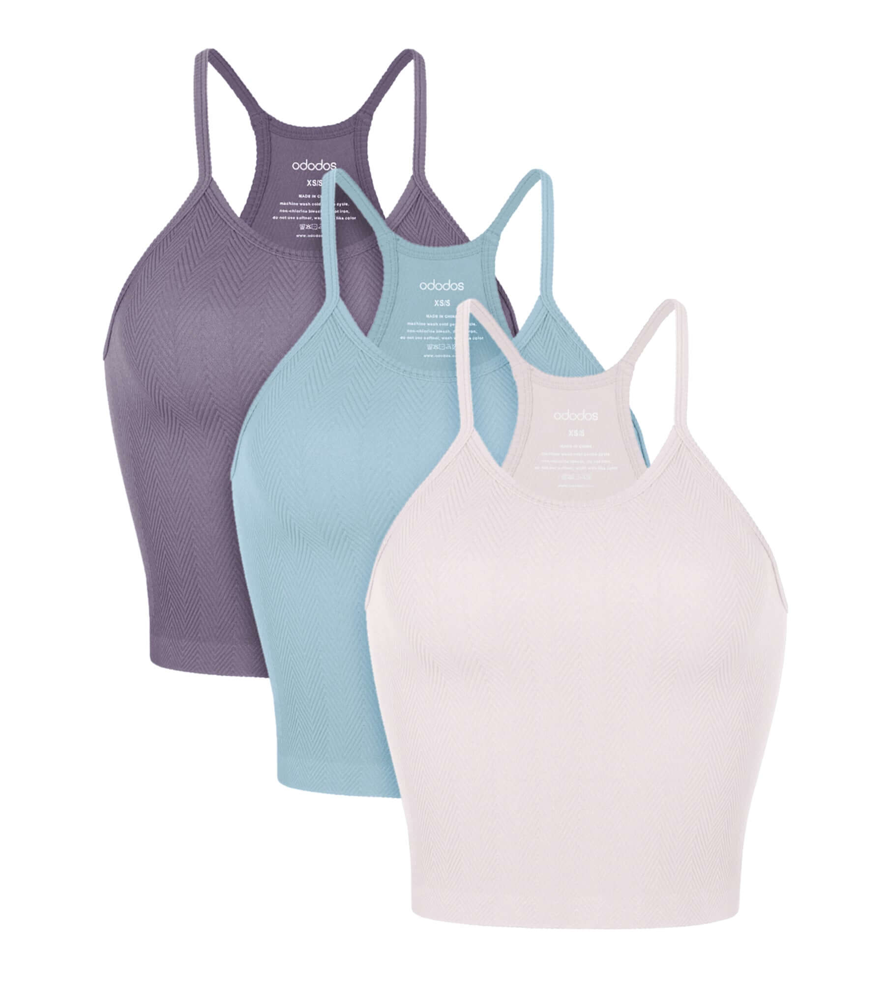 3-Pack Long Crop Length Herringbone Knit Seamless Soft Camisole Tank Tops Violet+iceberg+pink Lace - ododos