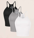 3-Pack Waist Length Herringbone Knit Seamless Soft Camisole Tank Tops White+Gray+Black - ododos