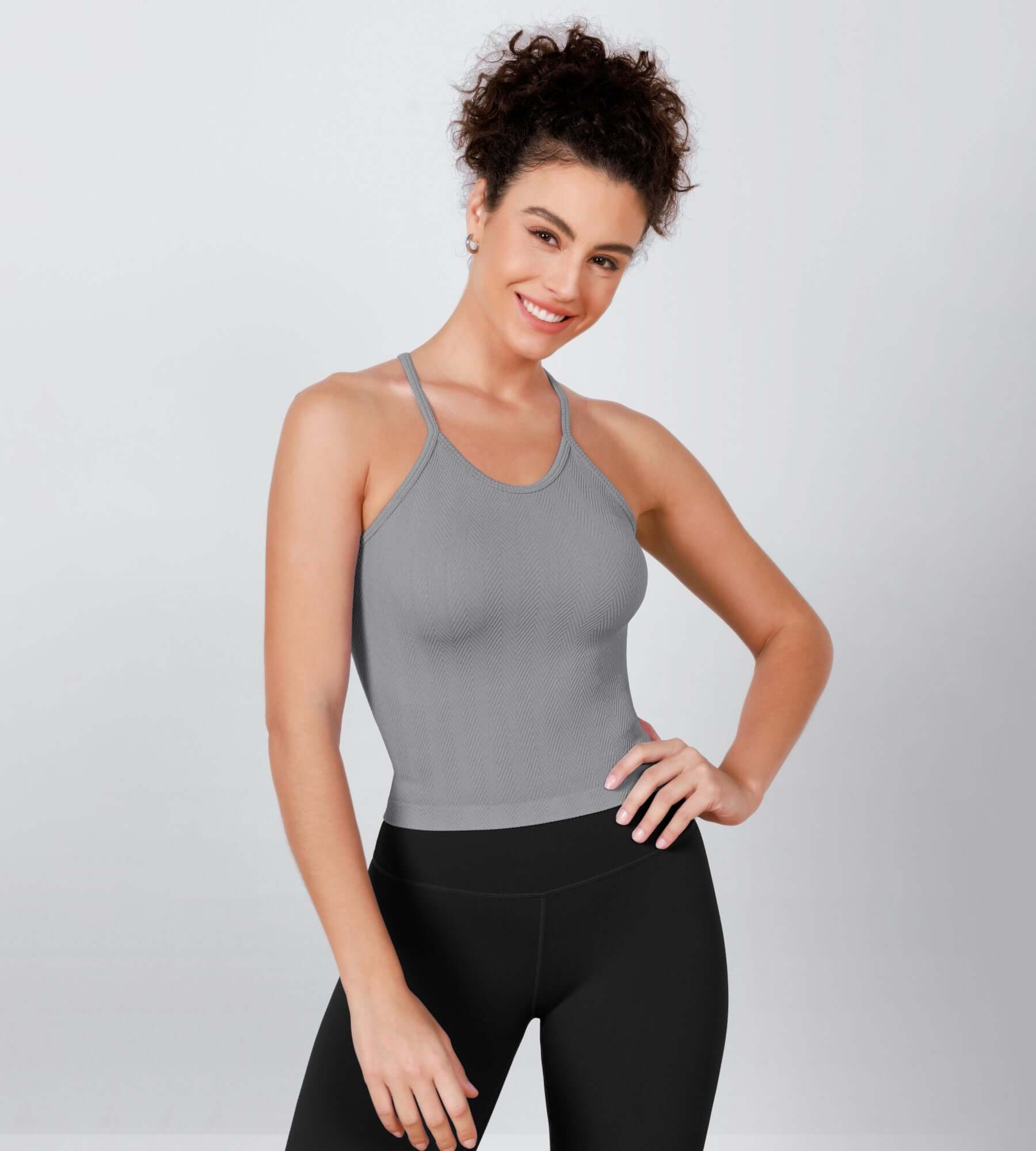 3-Pack Waist Length Herringbone Knit Seamless Soft Camisole Tank Tops - ododos