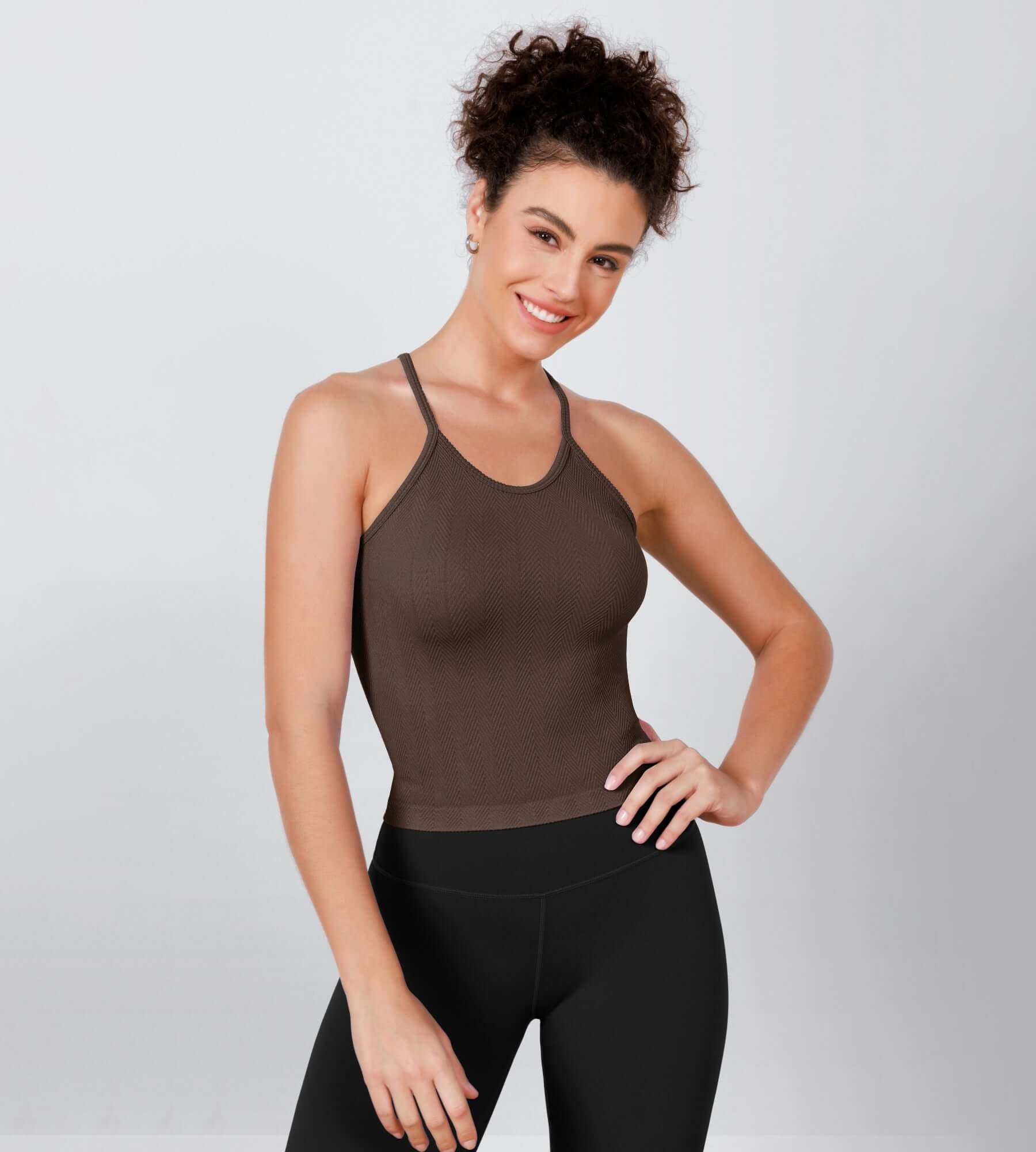 3-Pack Waist Length Herringbone Knit Seamless Soft Camisole Tank Tops - ododos