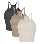 3-Pack Waist Length Herringbone Knit Seamless Soft Camisole Tank Tops Mushroom+Taupe+Charcoal - ododos