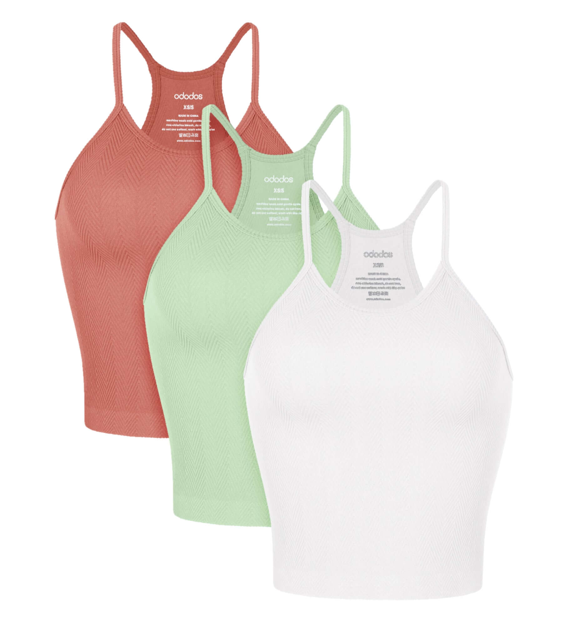 3-Pack Waist Length Herringbone Knit Seamless Soft Camisole Tank Tops Coral+mint+white - ododos