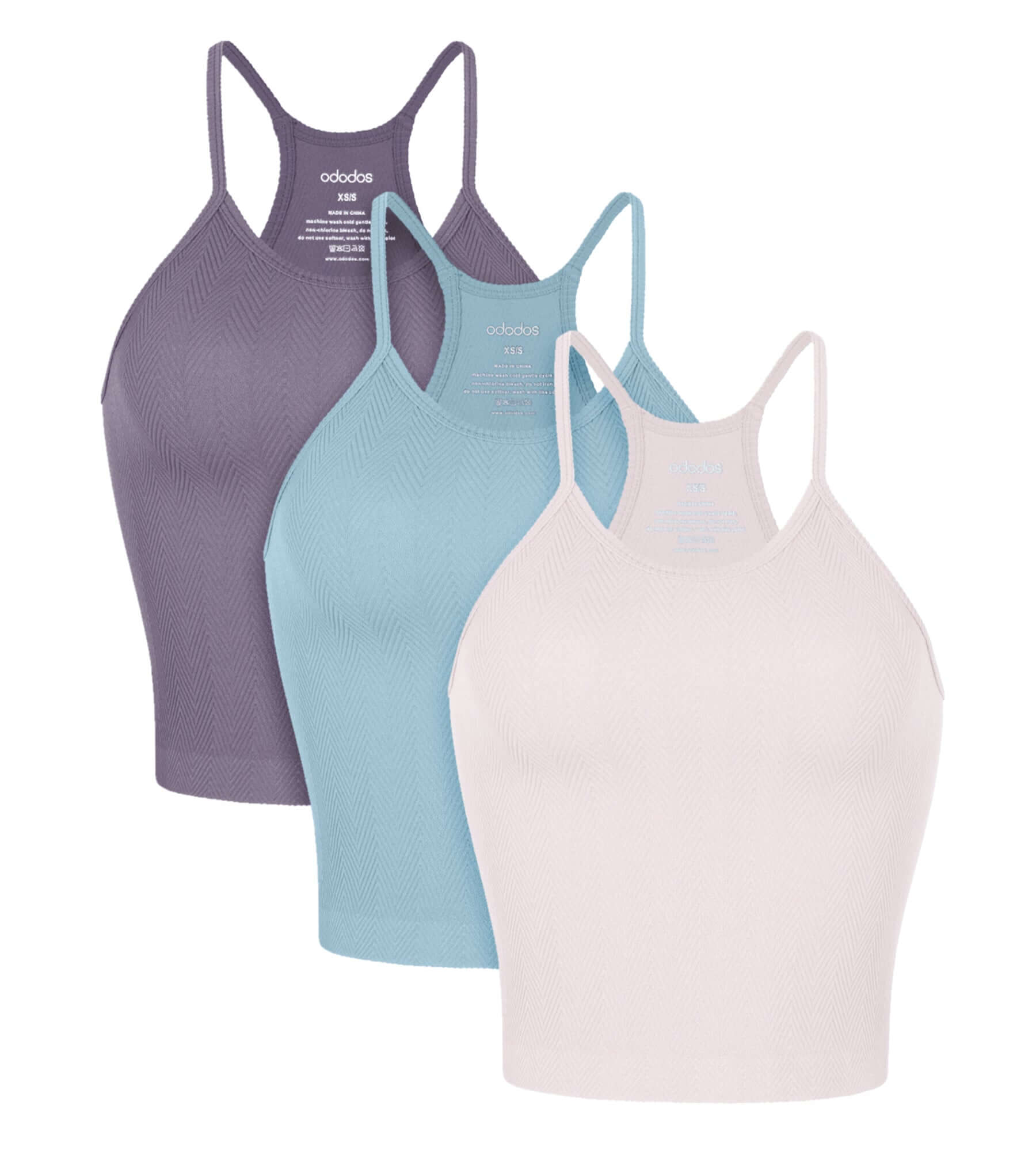 3-Pack Waist Length Herringbone Knit Seamless Soft Camisole Tank Tops Violet+iceberg+pink Lace - ododos