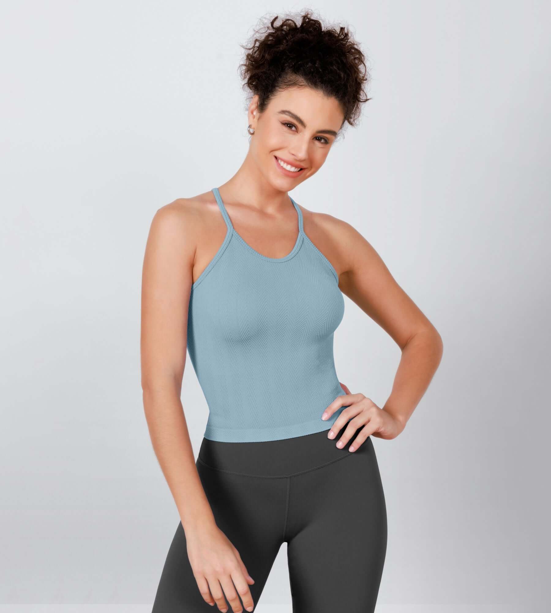 3-Pack Waist Length Herringbone Knit Seamless Soft Camisole Tank Tops - ododos