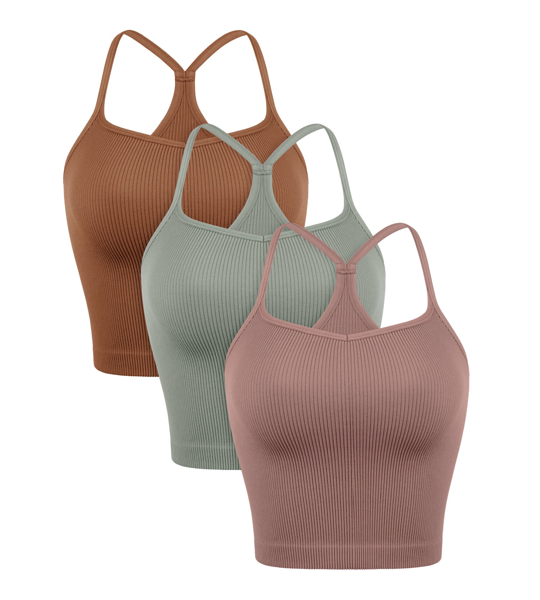 3-Pack Seamless Sweetheart Neck Crop Tank Tops Clove+Green Milieu+Clay - ododos