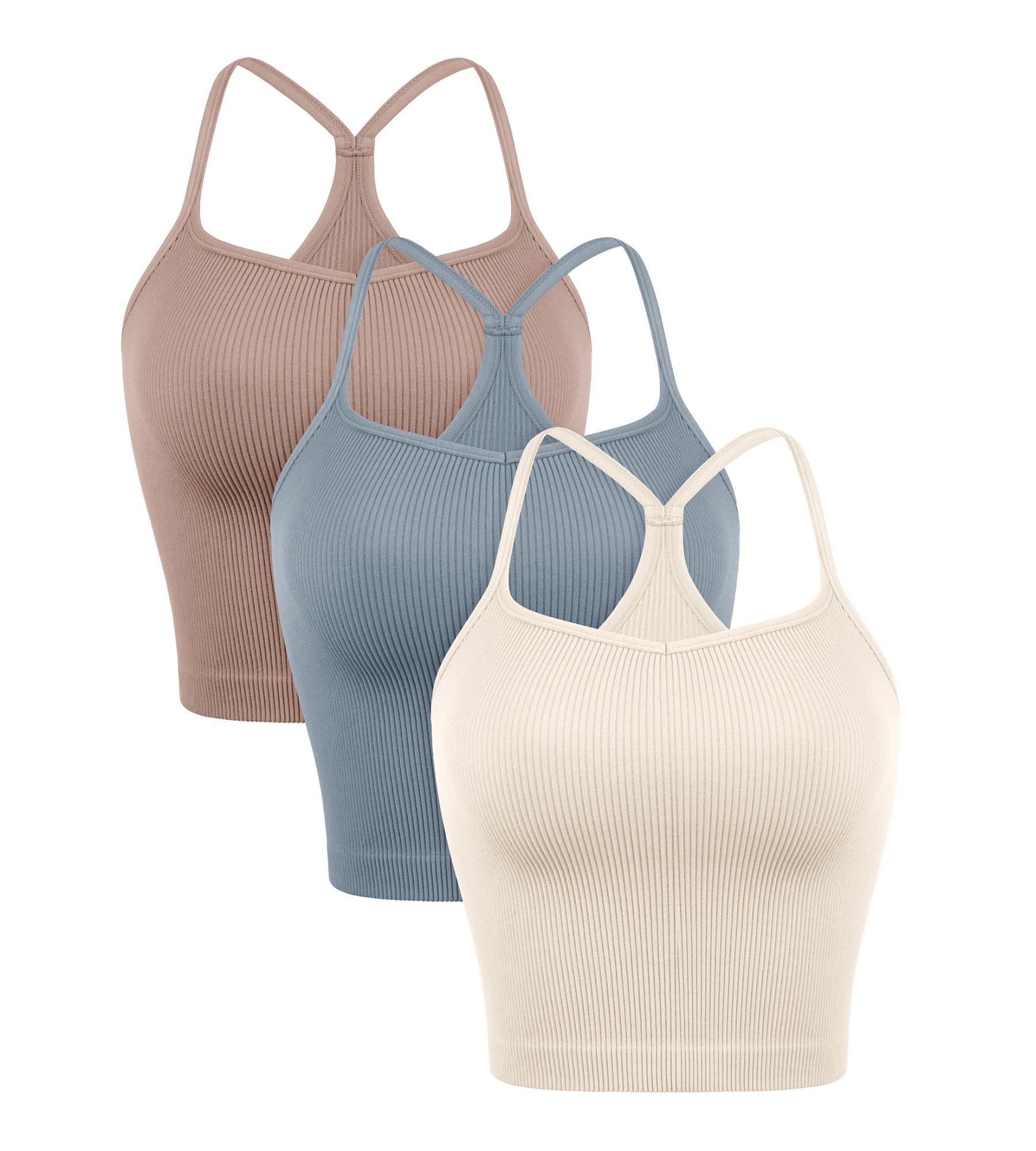 3-Pack Seamless Sweetheart Neck Crop Tank Tops Ivory+Dusty Blue+Sphinx - ododos