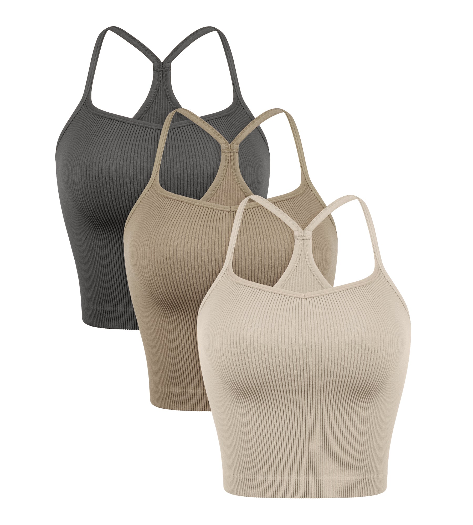 3-Pack Seamless Sweetheart Neck Crop Tank Tops Mushroom+Taupe+Charcoal - ododos