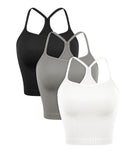 3-Pack Seamless Sweetheart Neck Crop Tank Tops White+Black+Gray - ododos