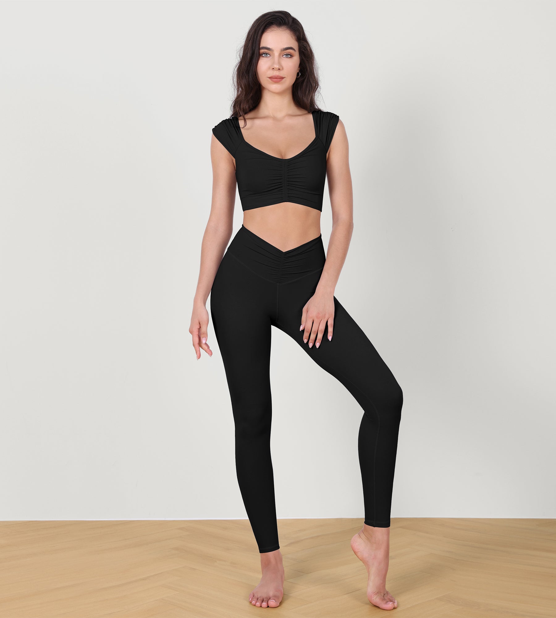V-Neck Ruched Front Crop Tank - ododos