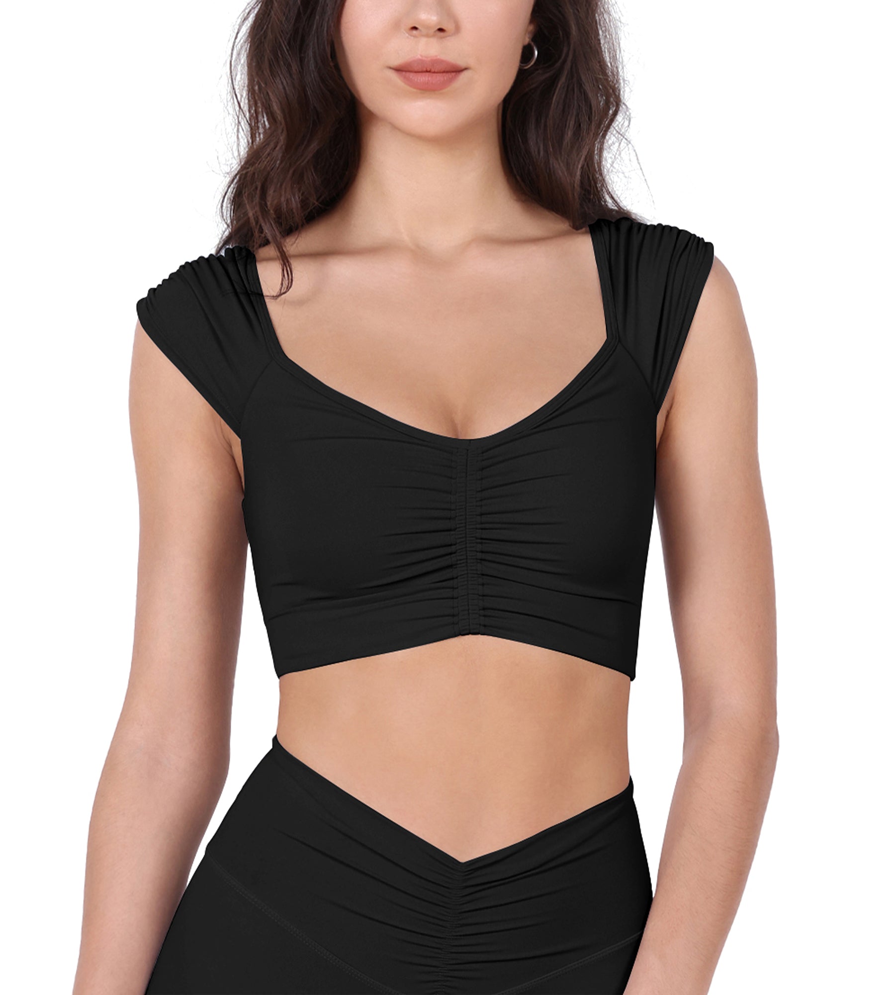 V-Neck Ruched Front Crop Tank - ododos