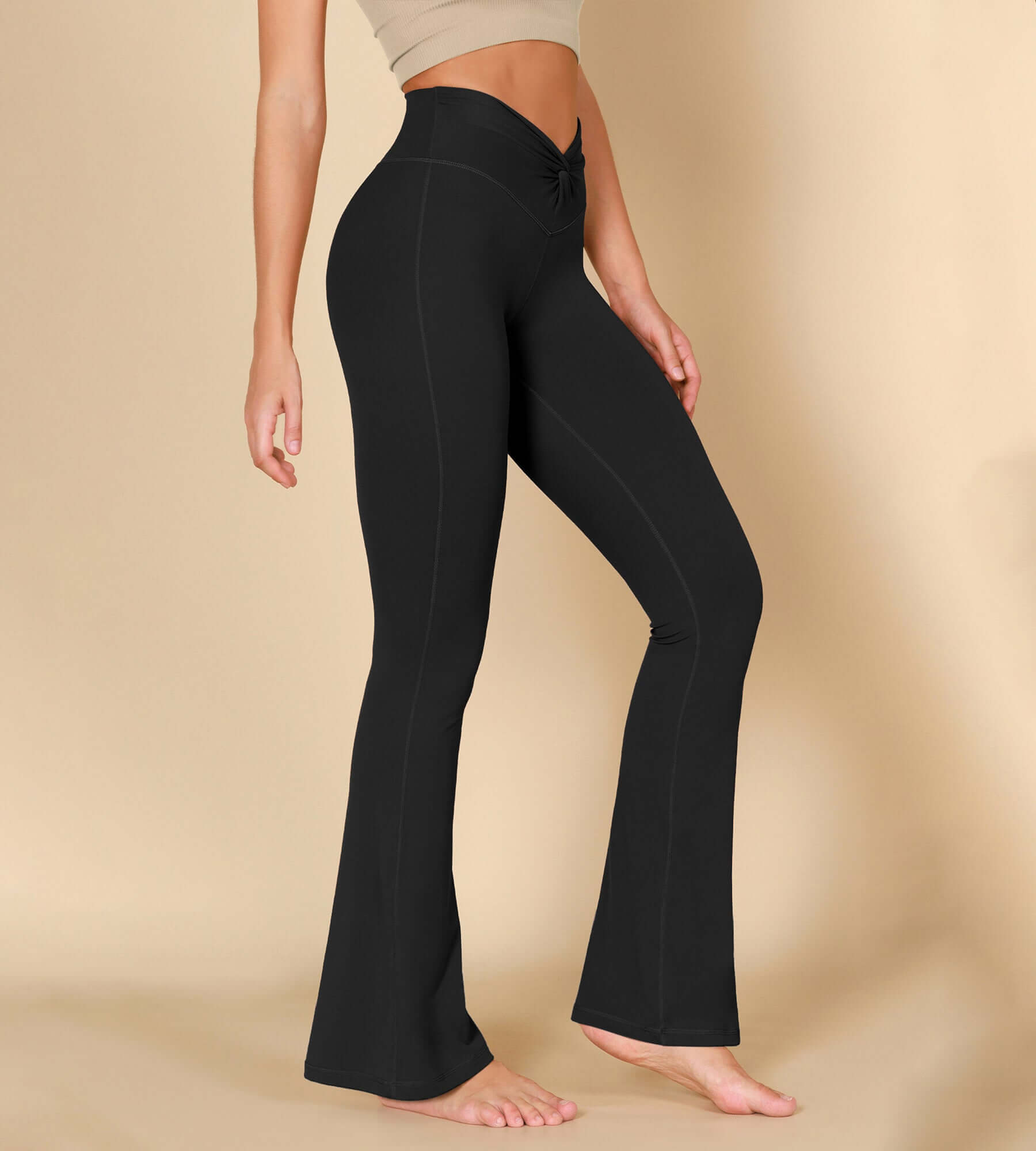 32" Twist High Waist Casual Bootcut Yoga Flared Pants - ododos