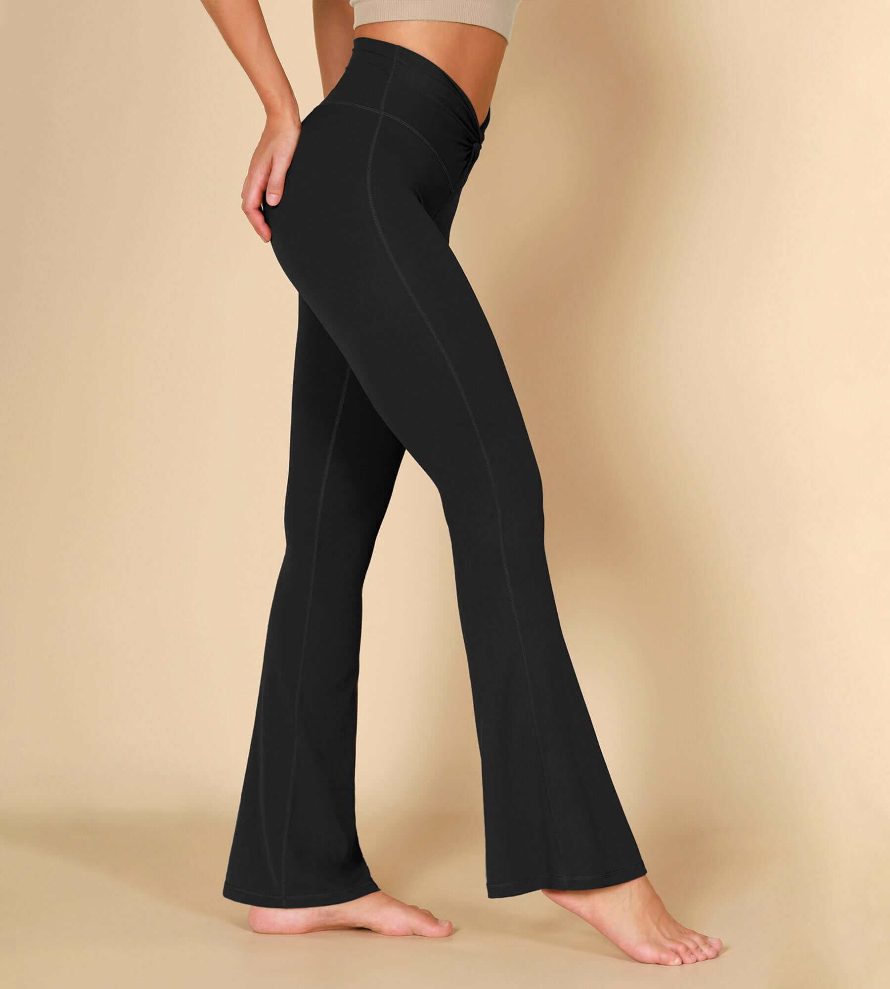 32" Twist High Waist Casual Bootcut Yoga Flared Pants - ododos