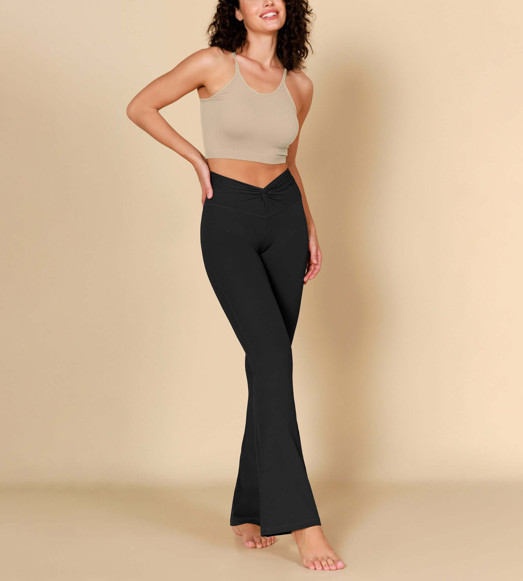 32" Twist High Waist Casual Bootcut Yoga Flared Pants - ododos