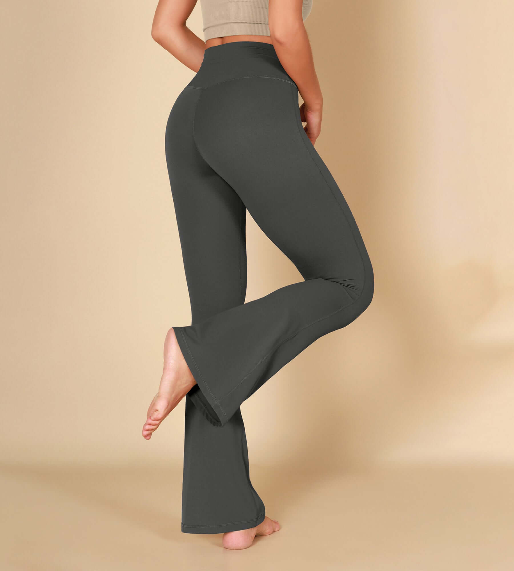 32" Twist High Waist Casual Bootcut Yoga Flared Pants Charcoal - ododos