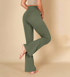 32" Twist High Waist Casual Bootcut Yoga Flared Pants Dark Olive - ododos