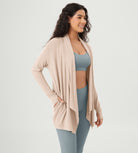 Drape Open Front Cozy Soft Cardigans Outerwear with Pockets Thumb Hole - ododos