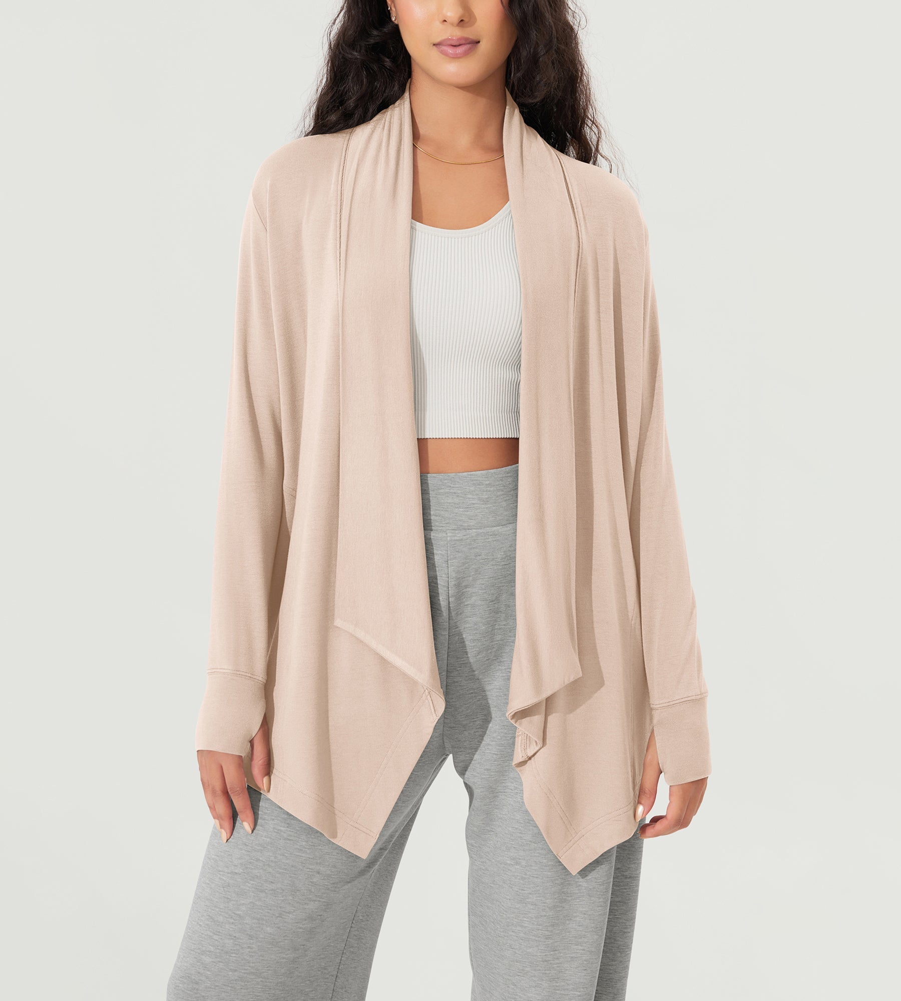 Cozy Open Front Cardigan with Pockets & Thumb Hole – ododos