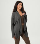 Drape Open Front Cozy Soft Cardigans Outerwear with Pockets Thumb Hole - ododos