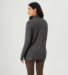 Drape Open Front Cozy Soft Cardigans Outerwear with Pockets Thumb Hole - ododos