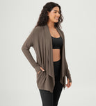 Drape Open Front Cozy Soft Cardigans Outerwear with Pockets Thumb Hole - ododos