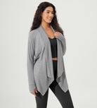 Drape Open Front Cozy Soft Cardigans Outerwear with Pockets Thumb Hole - ododos