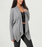 Drape Open Front Cozy Soft Cardigans Outerwear with Pockets Thumb Hole - ododos