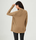 Drape Open Front Cozy Soft Cardigans Outerwear with Pockets Thumb Hole - ododos