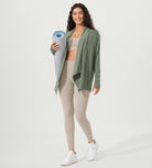 Drape Open Front Cozy Soft Cardigans Outerwear with Pockets Thumb Hole - ododos