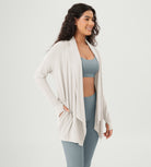 Drape Open Front Cozy Soft Cardigans Outerwear with Pockets Thumb Hole - ododos