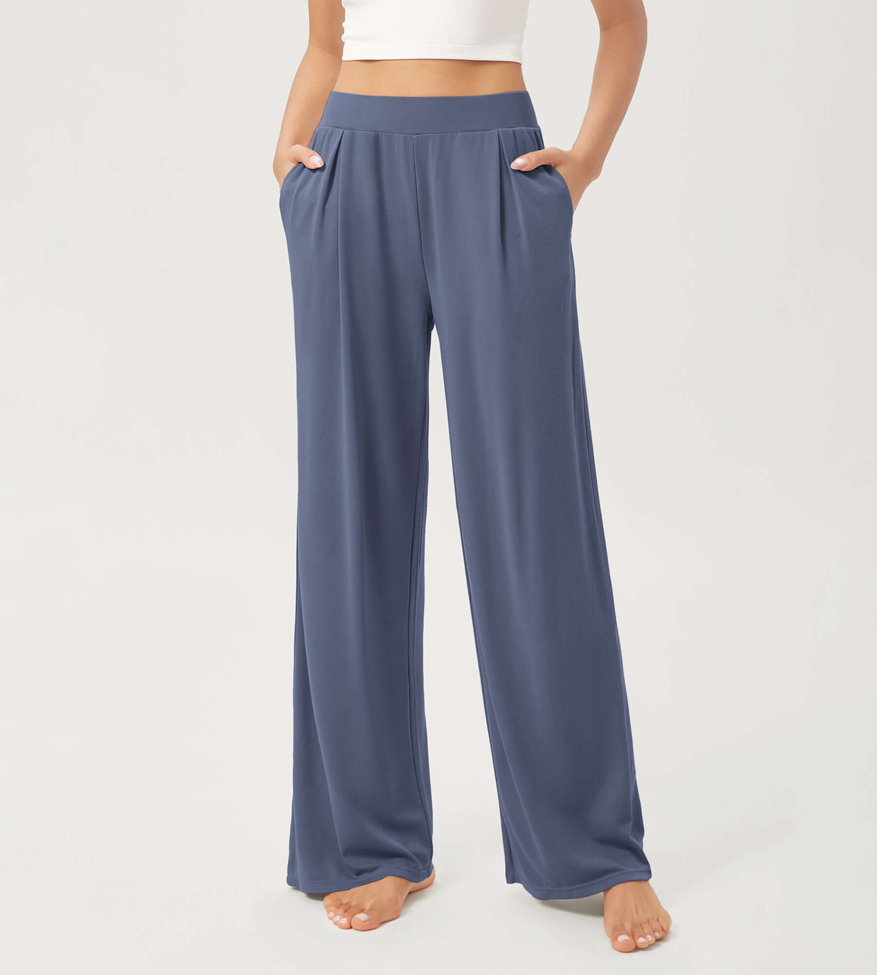 29" Drapey Soft WideHigh Waist Lounge Pants with Pockets - ododos