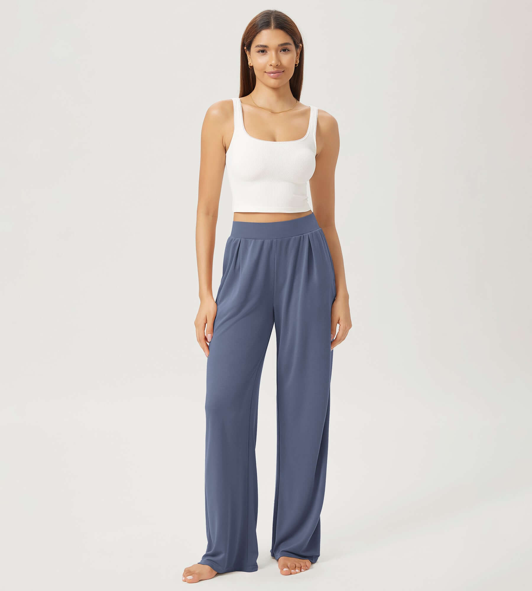 29" Drapey Soft WideHigh Waist Lounge Pants with Pockets - ododos