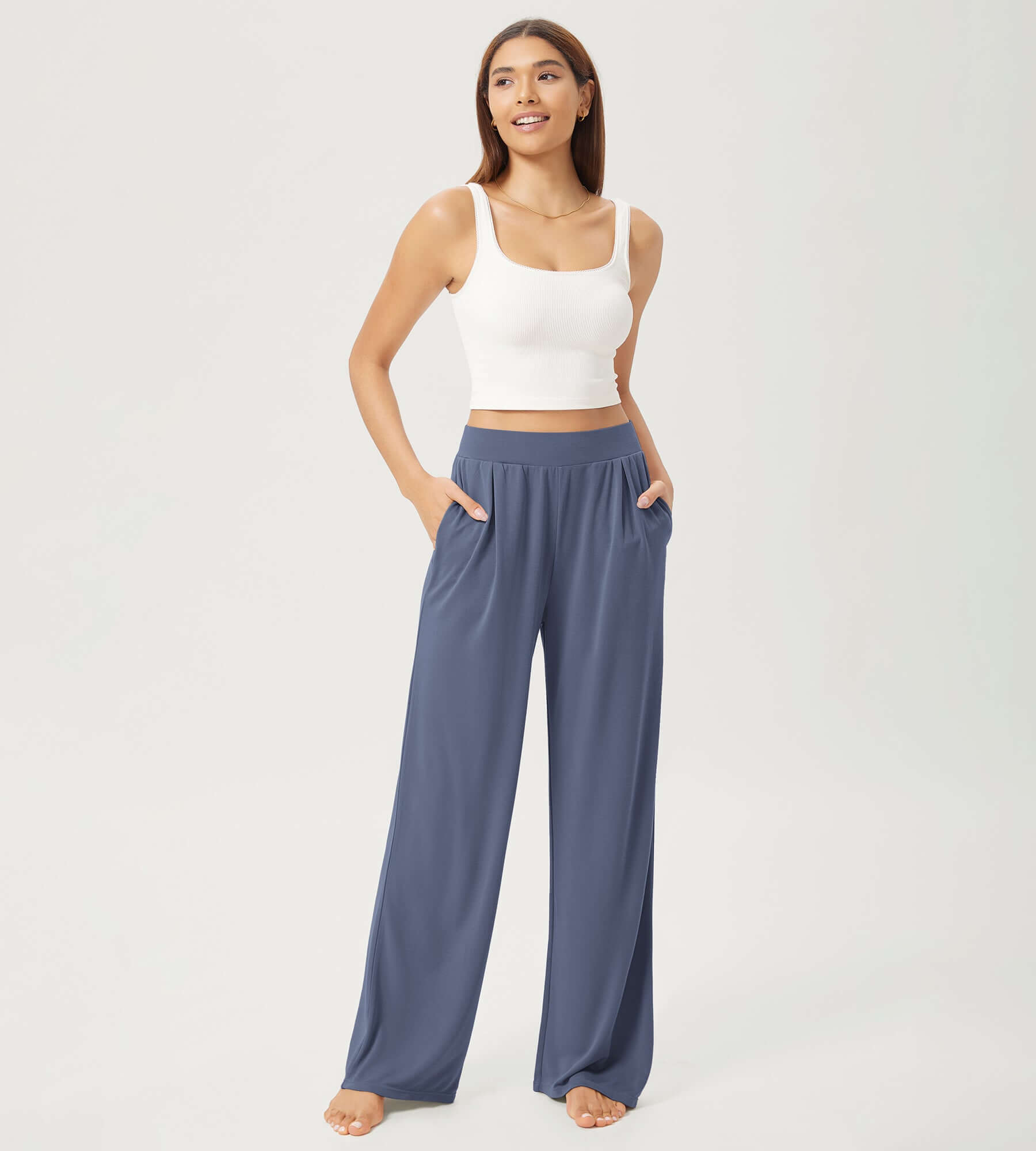 29" Drapey Soft WideHigh Waist Lounge Pants with Pockets - ododos