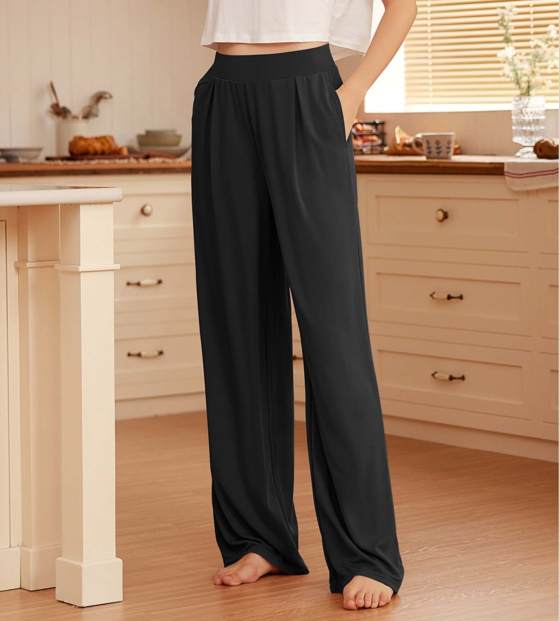 29" Drapey Soft WideHigh Waist Lounge Pants with Pockets - ododos