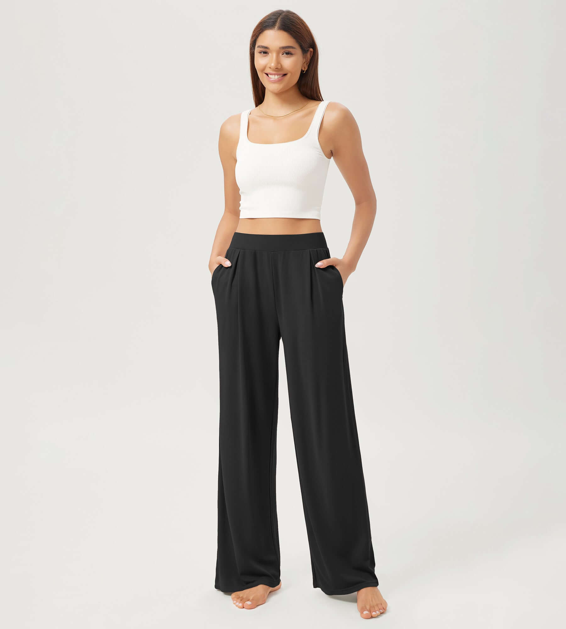 29 Drapey Soft WideHigh Waist Lounge Pants with Pockets Black - ododos
