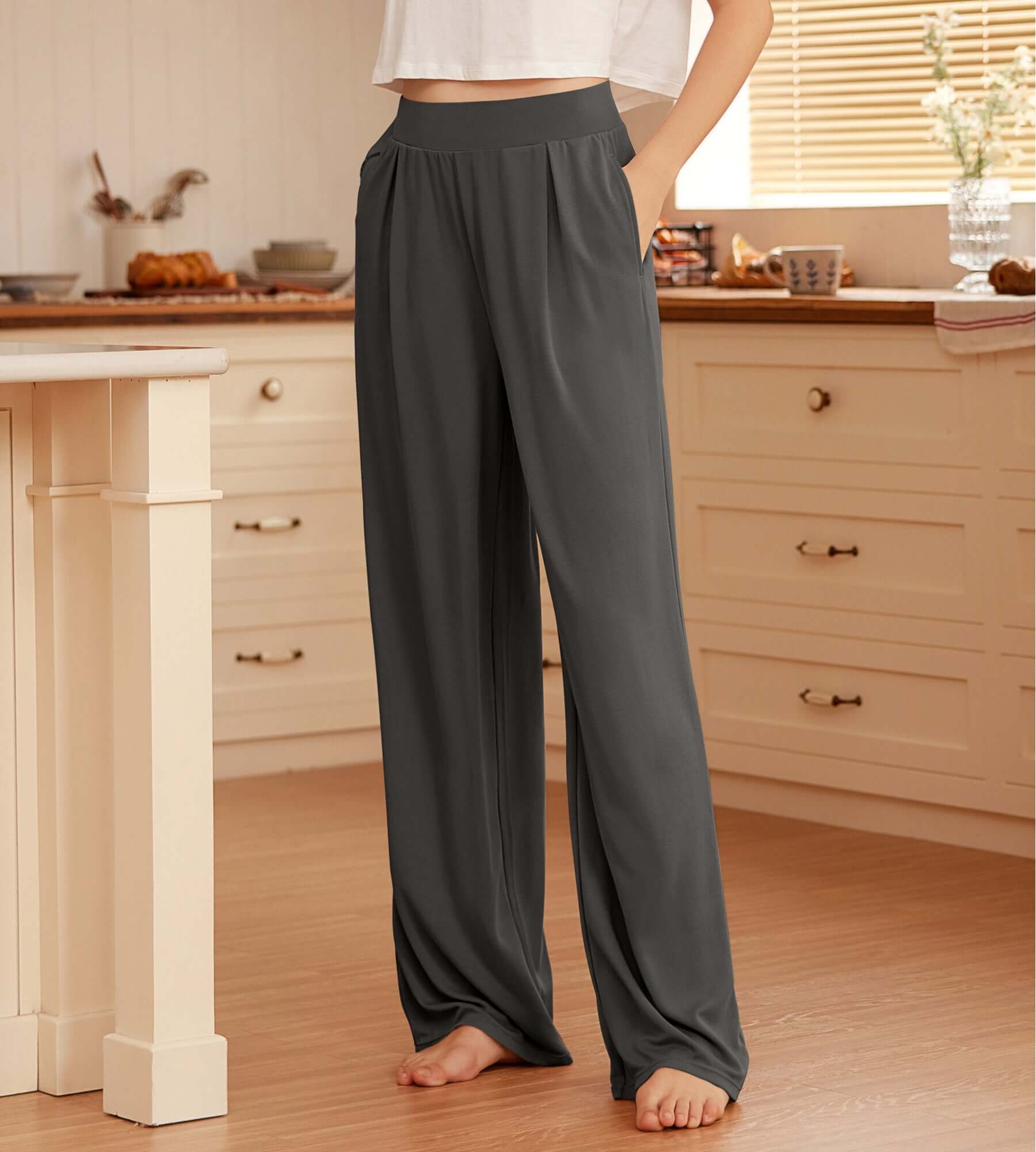 29" Drapey Soft WideHigh Waist Lounge Pants with Pockets - ododos