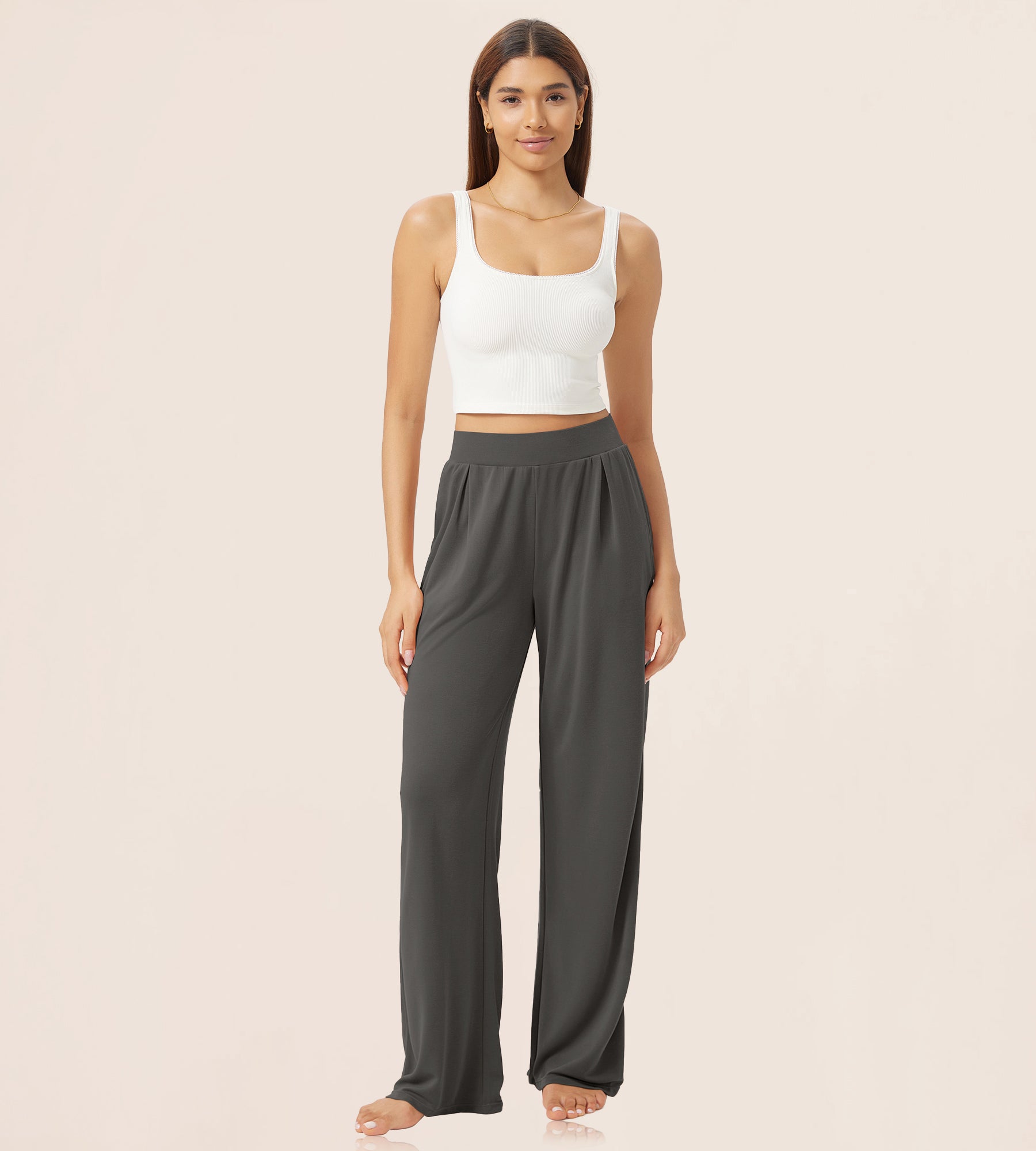 29" Drapey Soft WideHigh Waist Lounge Pants with Pockets Charcoal - ododos