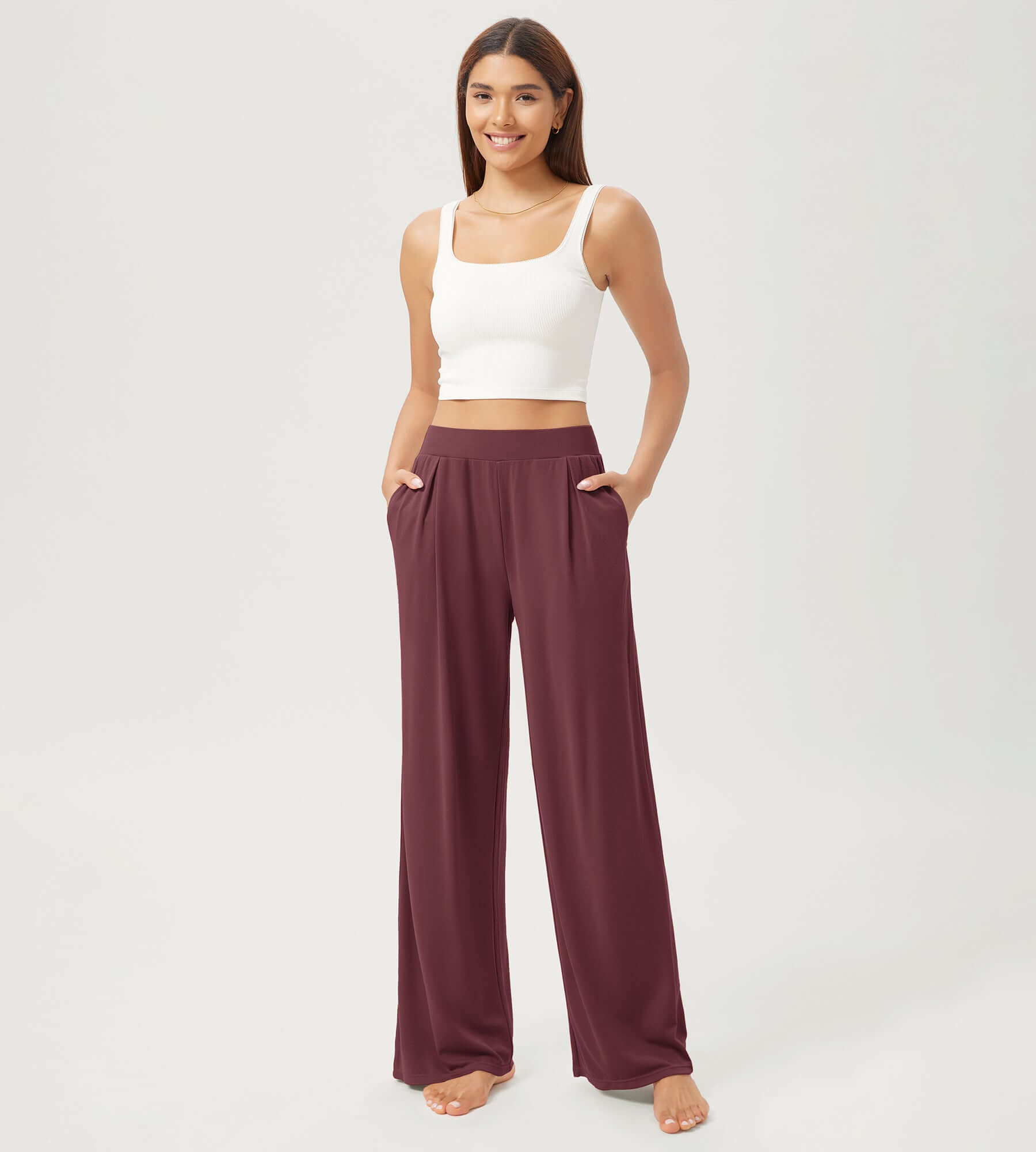 29" Drapey Soft WideHigh Waist Lounge Pants with Pockets - ododos