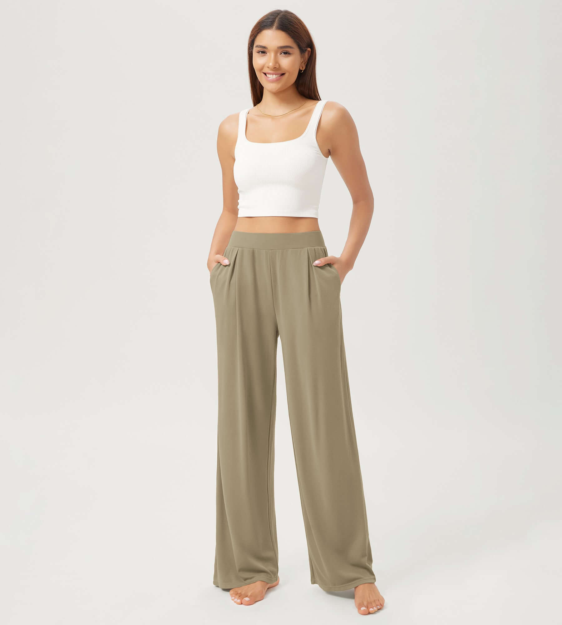 29" Drapey Soft WideHigh Waist Lounge Pants with Pockets - ododos