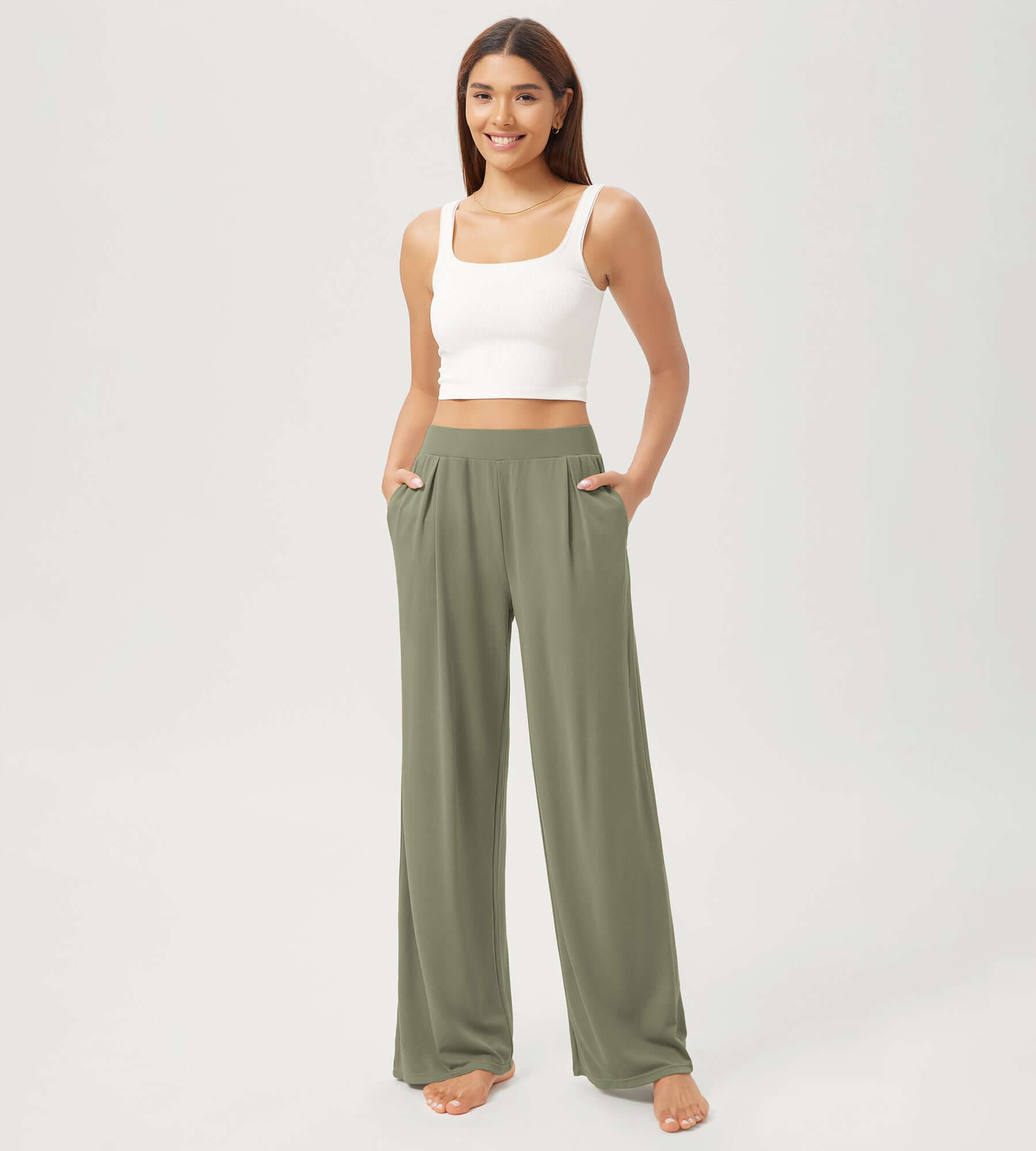 29" Drapey Soft WideHigh Waist Lounge Pants with Pockets - ododos