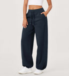 Fleece Lined Mid-Rise Relaxed Pull-On Jogger Pant with Pockets Deep Navy - ododos